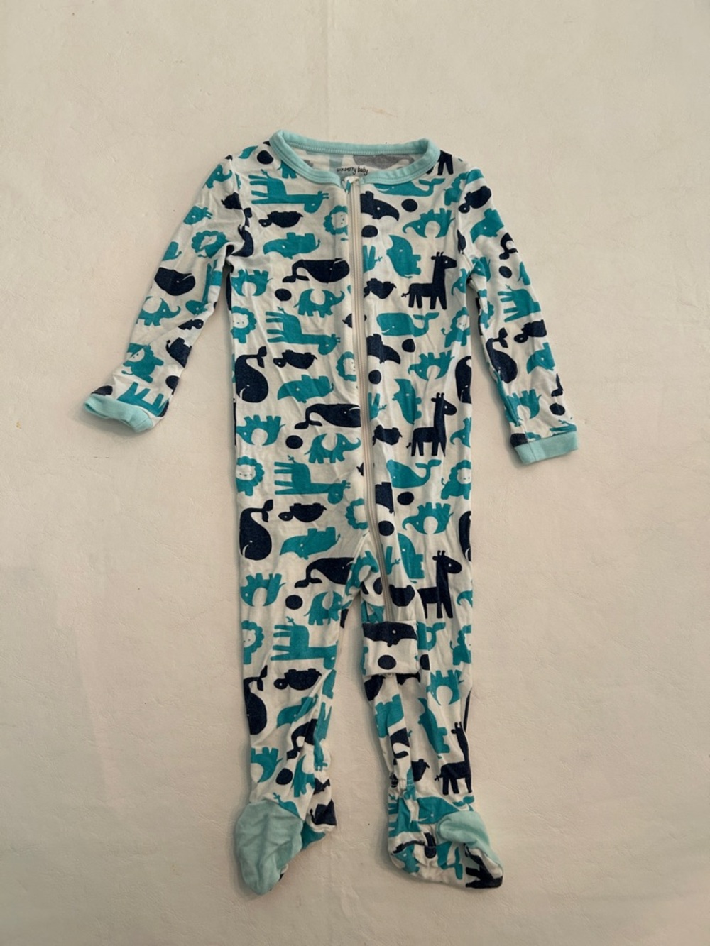 Silkberry Baby Footed Pajamas with Teal & Navy Animal Print